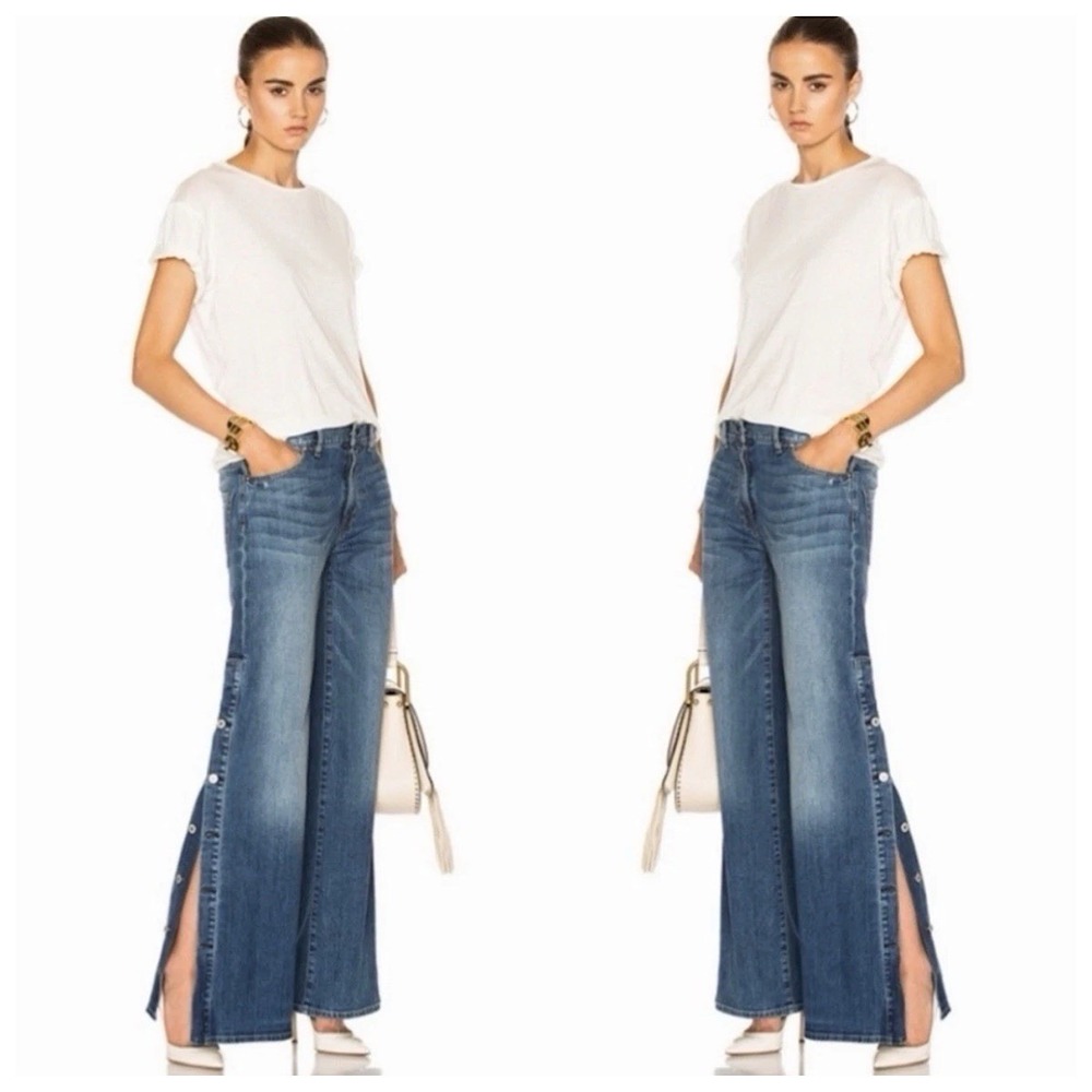 Nili Lotan For Target Side Button Wide Leg Jeans Womens Sz 12 Medium Wash